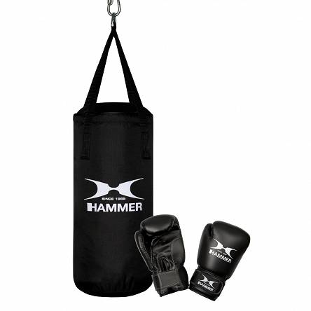 Zestaw bokserski HAMMER Junior – worek  HAMMER Fit Junior czarny (50cm) + rękawice HAMMER Fit 6 OZ