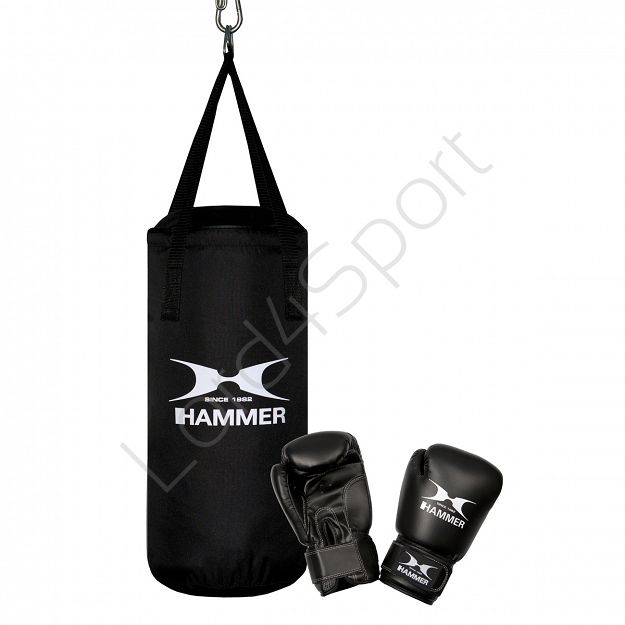 Zestaw bokserski HAMMER Junior – worek  HAMMER Fit Junior czarny (50cm) + rękawice HAMMER Fit 6 OZ