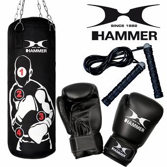 Zestaw bokserski HAMMER Sparring Pro – worek HAMMER Sparring Pro (80cm) + rękawice HAMMER Fit 10 OZ + skakanka